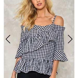 Gingham Cold Shoulder Top from Nasty Gal. Size S/M